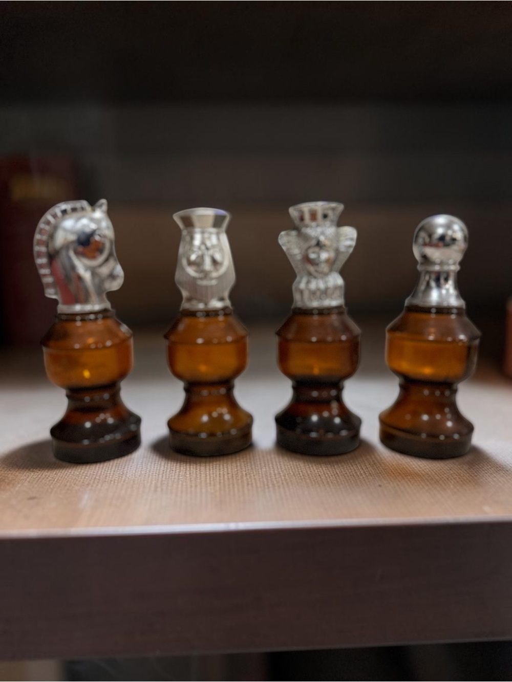 Vintage Avon Chess Piece Bottles Set of 4 Knight Queen Pawn 3oz Collectible